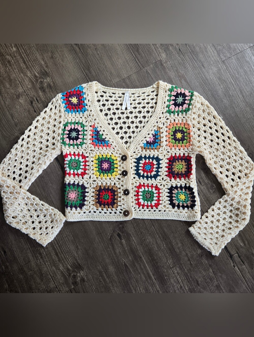 Dreamers By Debut Granny Square Crochet Cardigan